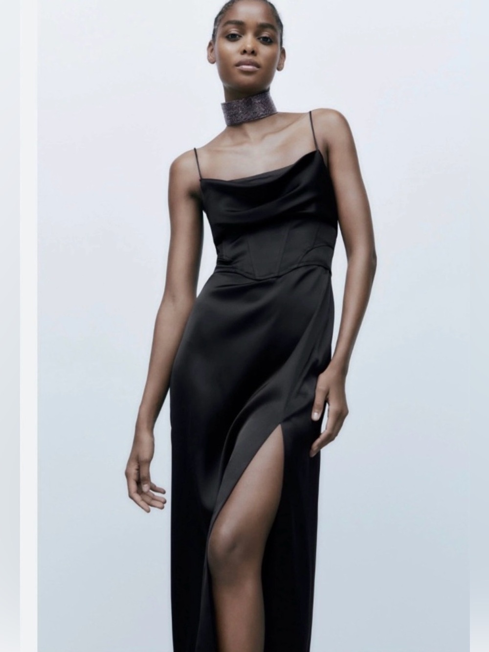 NWOT - Zara Black Satin Strapless Cowl Dress